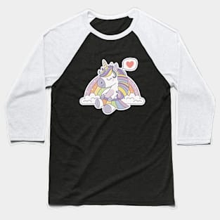 Cute rainbow unicorn with heart emoji Baseball T-Shirt